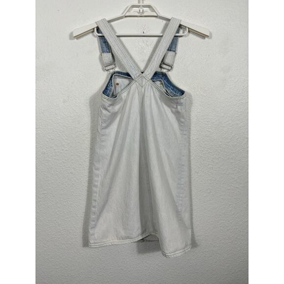 7 For All Mankind Denim Overall Dress Size Small Blue White Mini Bib - Picture 10 of 12